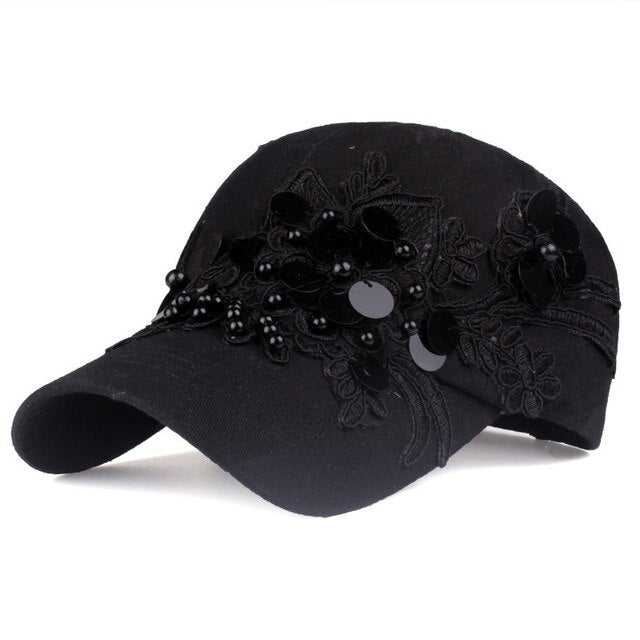 Black Flowers Cap